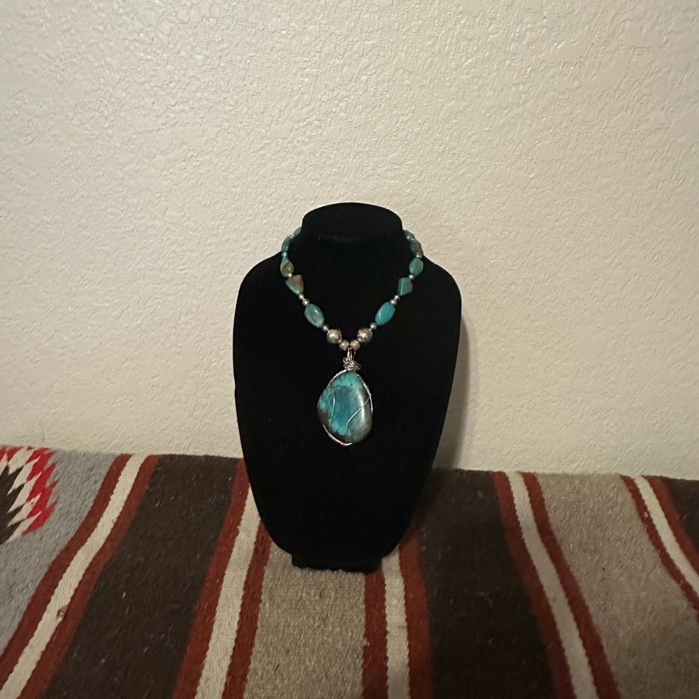 Hand Crafted “One of a Kind” Turquoise & Sterling  Silver Pendant Necklace